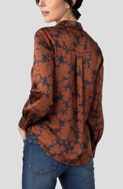 Button Front Woven Blouse in black copper floral by LIVERPOOL LOS ANGELES