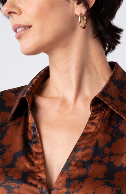 LIVERPOOL LOS ANGELES Button Front Woven Blouse in black and copper floral