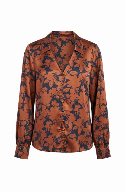 LIVERPOOL LOS ANGELES Button Front Woven Blouse in black and copper floral