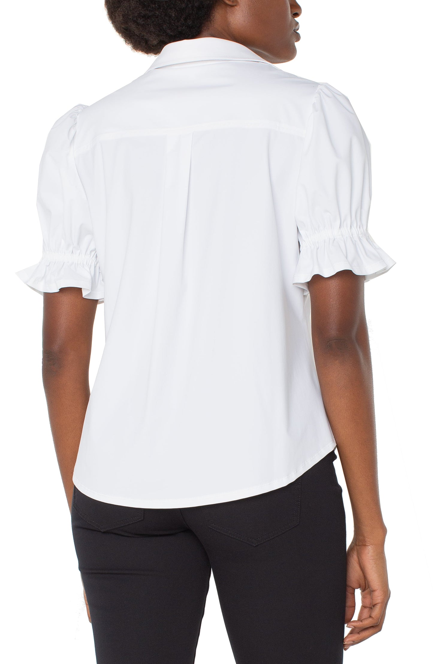 Elbow Puff Sleeve Snap Front Knit Shirt