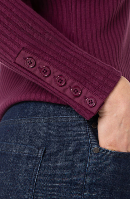 Long Sleeve Mock Neck Knit Top W/Button Detail