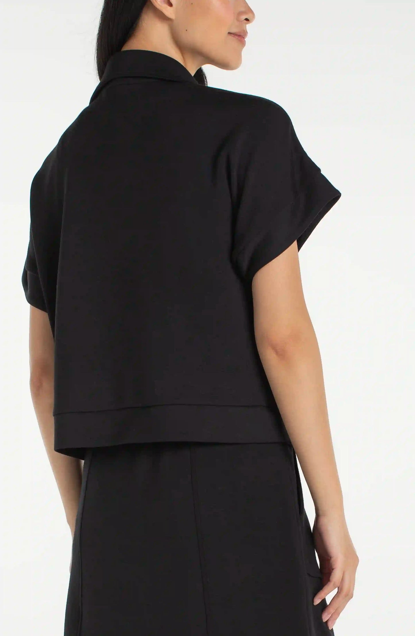 Half Zip Popover Short Sleeve Top