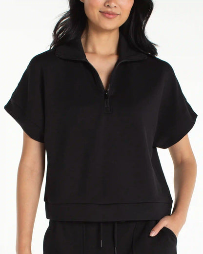 Half Zip Popover Short Sleeve Top
