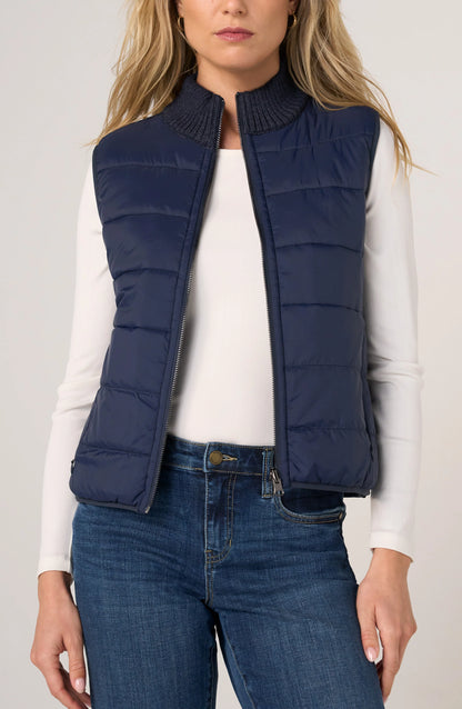 Sleeveless Reversible Quilted Sweater Vest in navy by LIVERPOOL LOS ANGELES