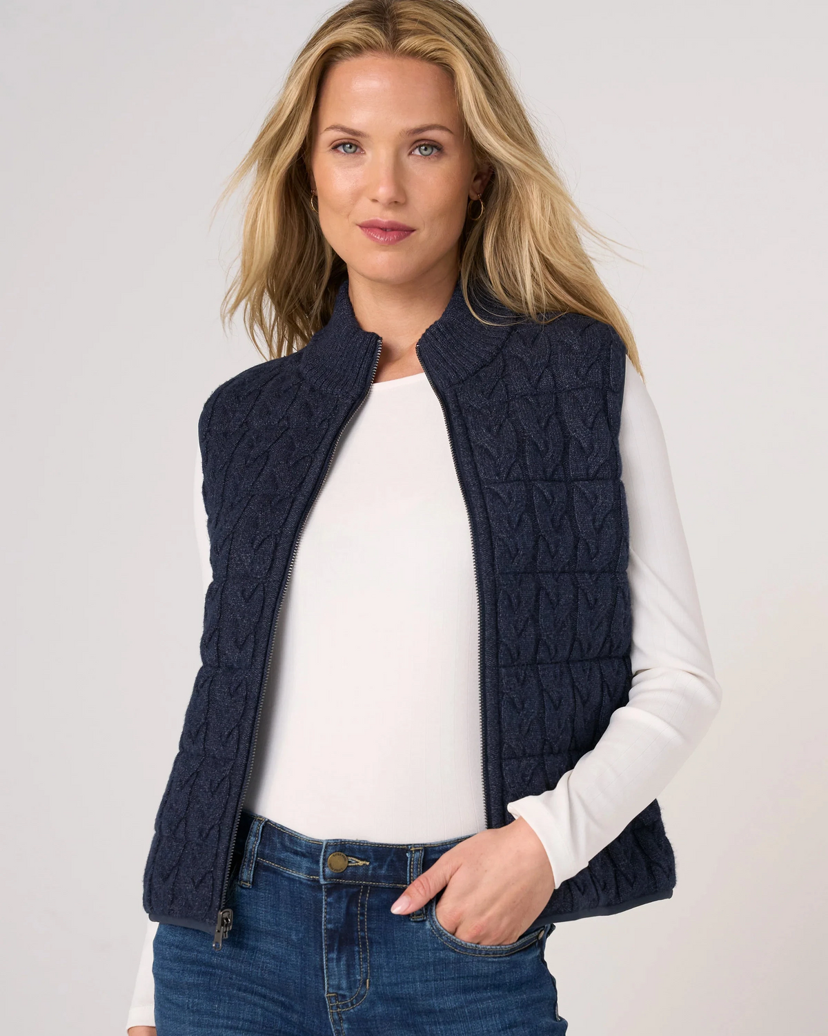 Sleeveless Reversible Quilted Sweater Vest in navy by LIVERPOOL LOS ANGELES