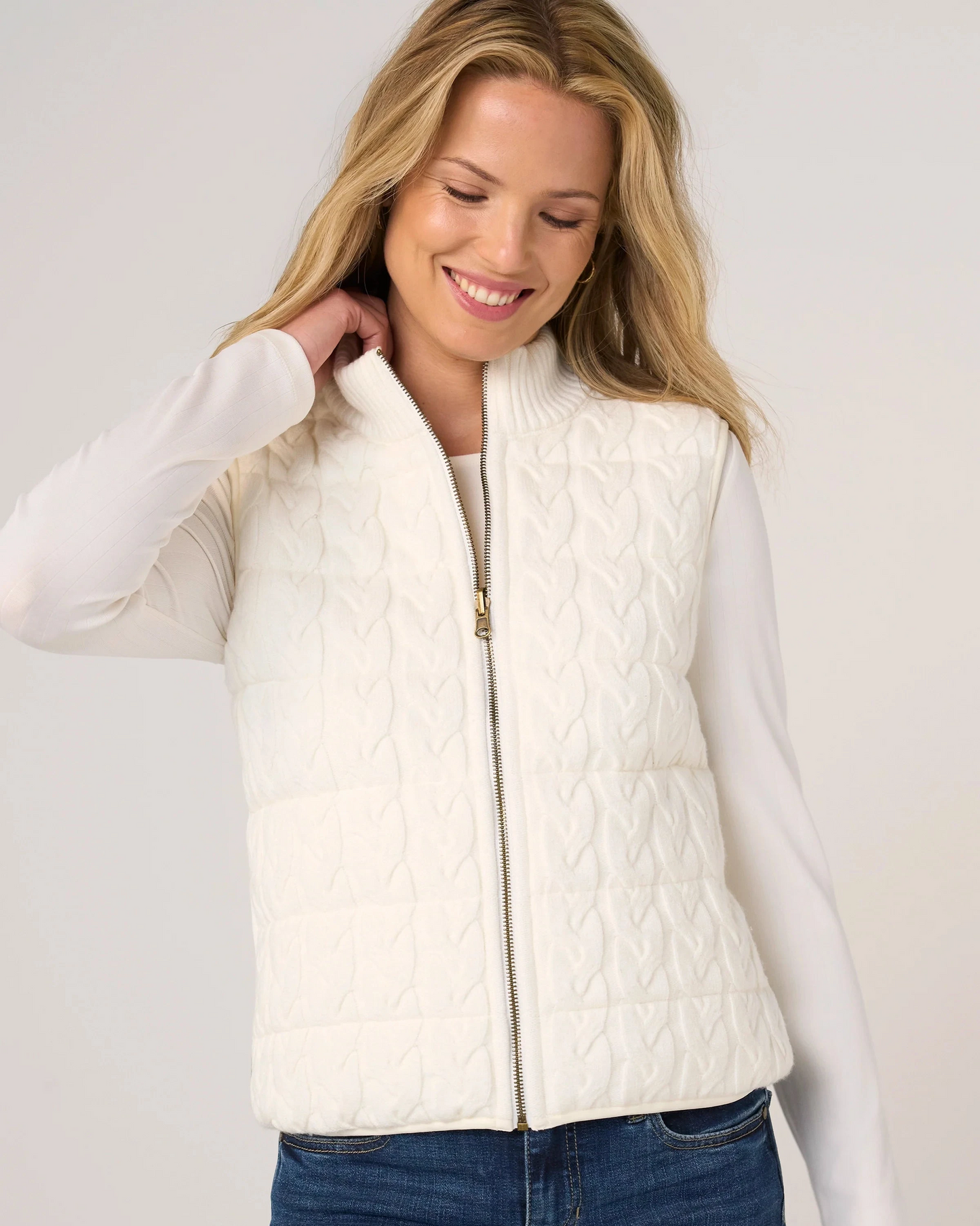 Sleeveless Reversible Quilted Sweater Vest in white by LIVERPOOL LOS ANGELES