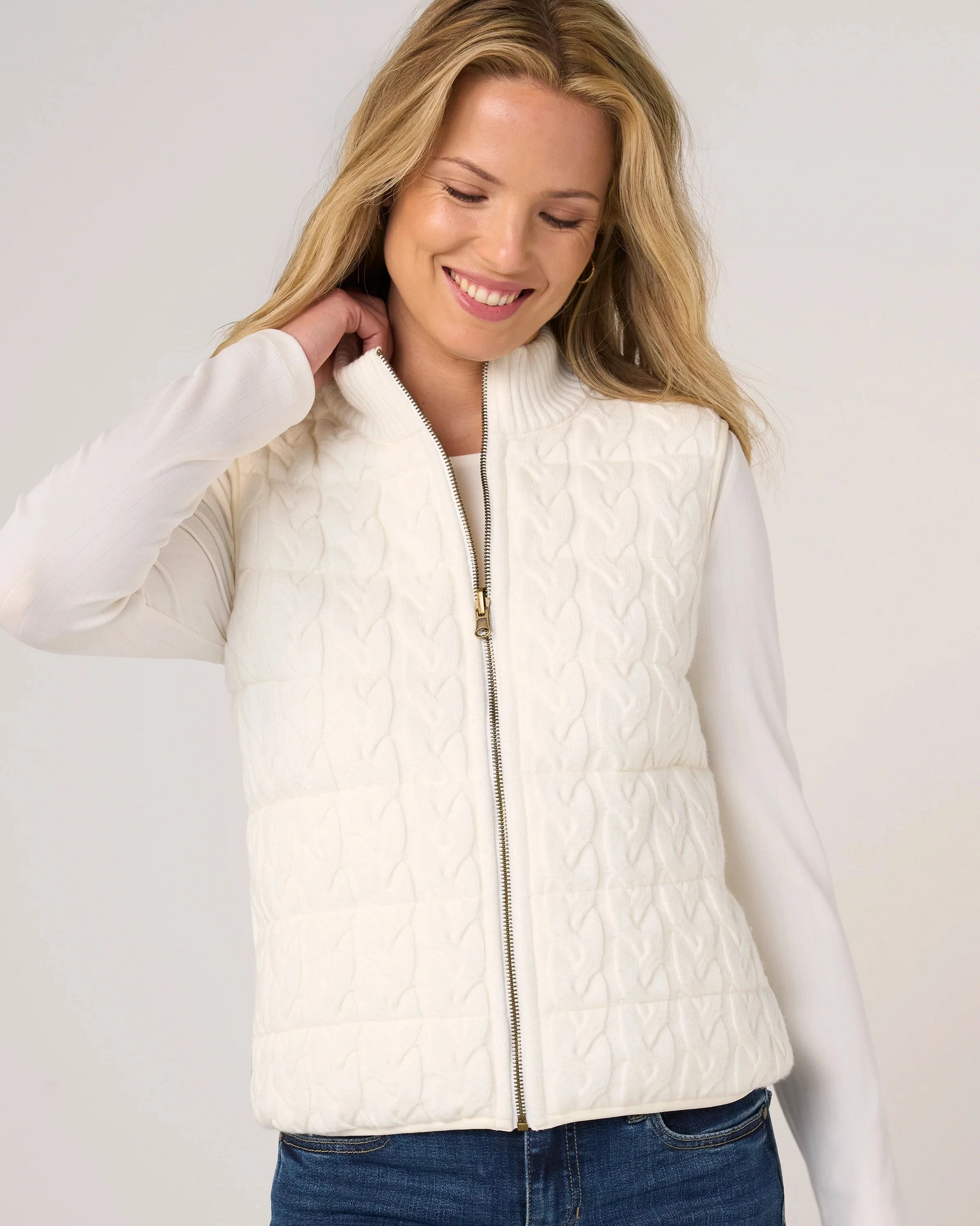 Sleeveless Reversible Quilted Sweater Vest in white by LIVERPOOL LOS ANGELES