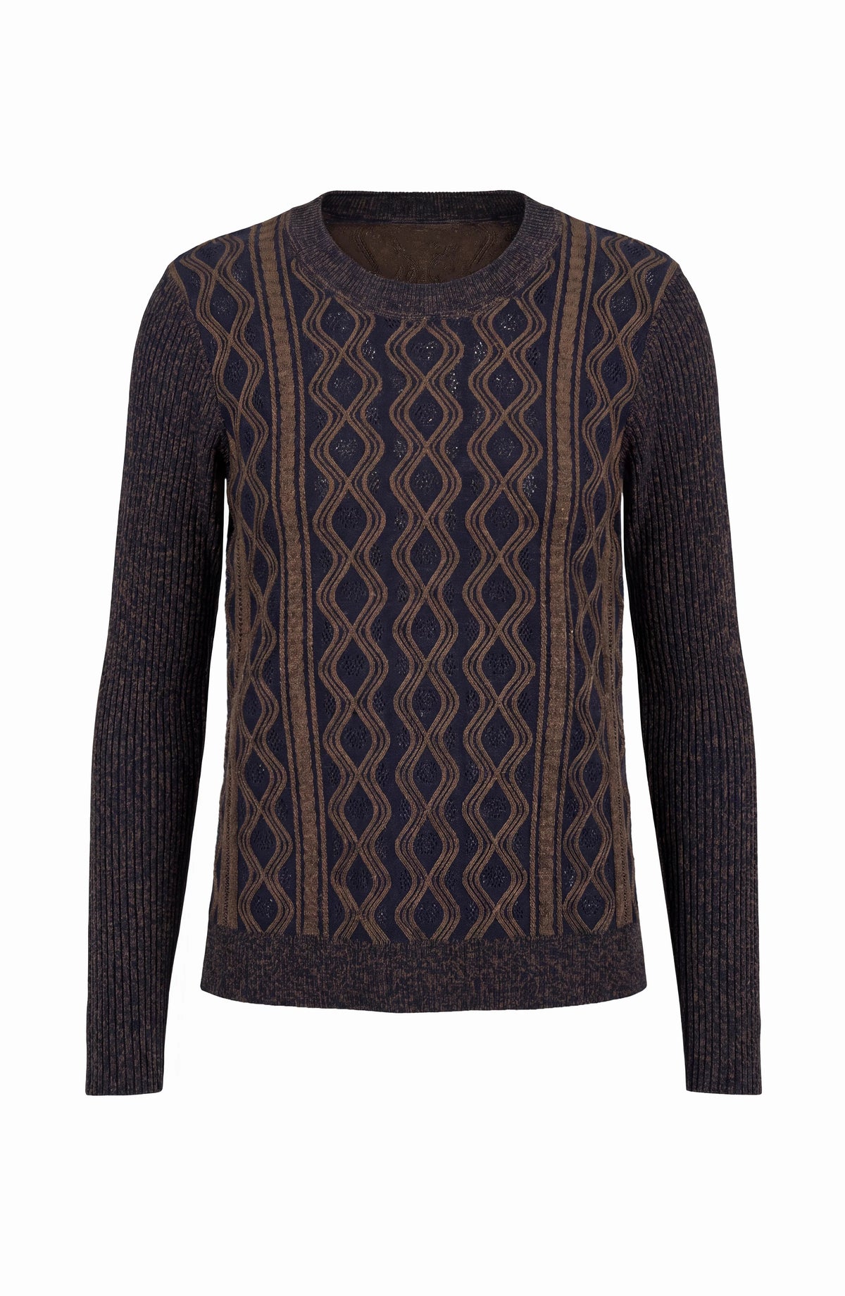Long Sleeve Crew Neck Sweater in navy geometric knit by LIVERPOOL LOS ANGELES