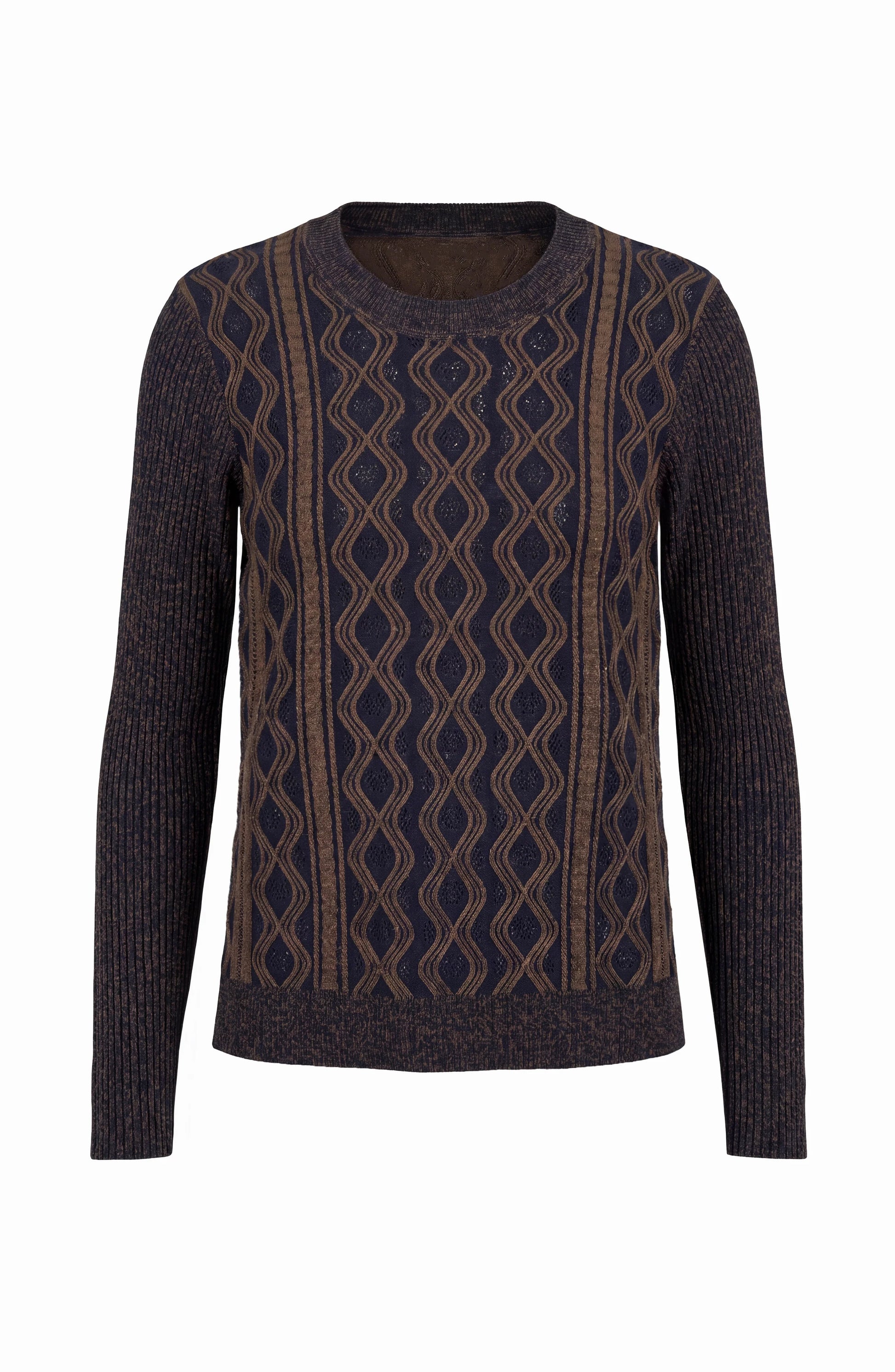 Long Sleeve Crew Neck Sweater in navy geometric knit by LIVERPOOL LOS ANGELES
