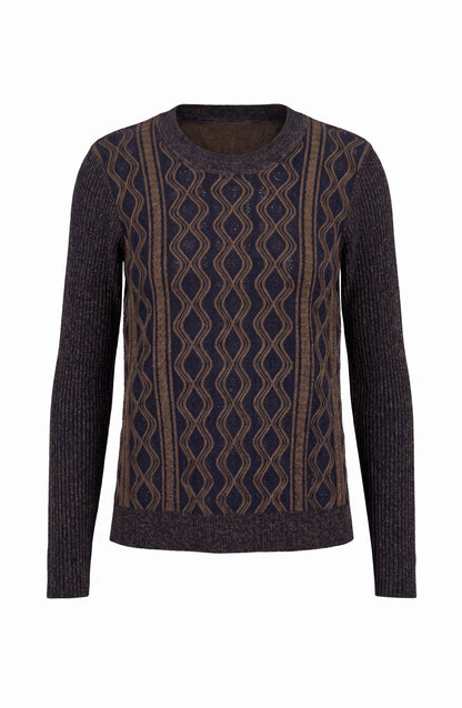 Long Sleeve Crew Neck Sweater in navy geometric knit by LIVERPOOL LOS ANGELES
