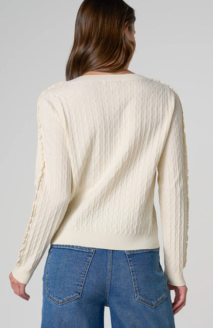 Button Front Cardigan Sweater w/Ruffles