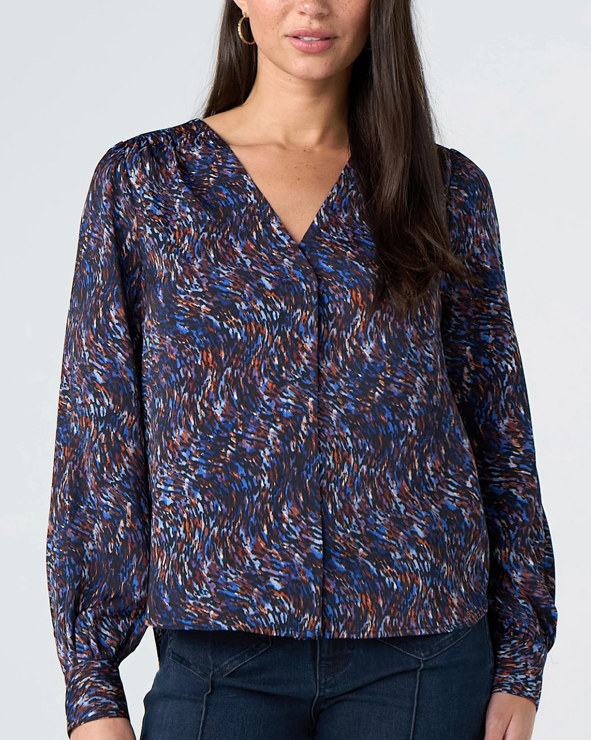 Long Sleeve Woven Blouse in navy by LIVERPOOL LOS ANGELES