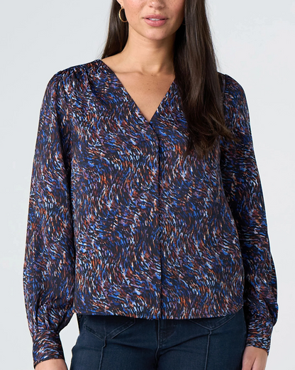 Long Sleeve Woven Blouse in navy by LIVERPOOL LOS ANGELES
