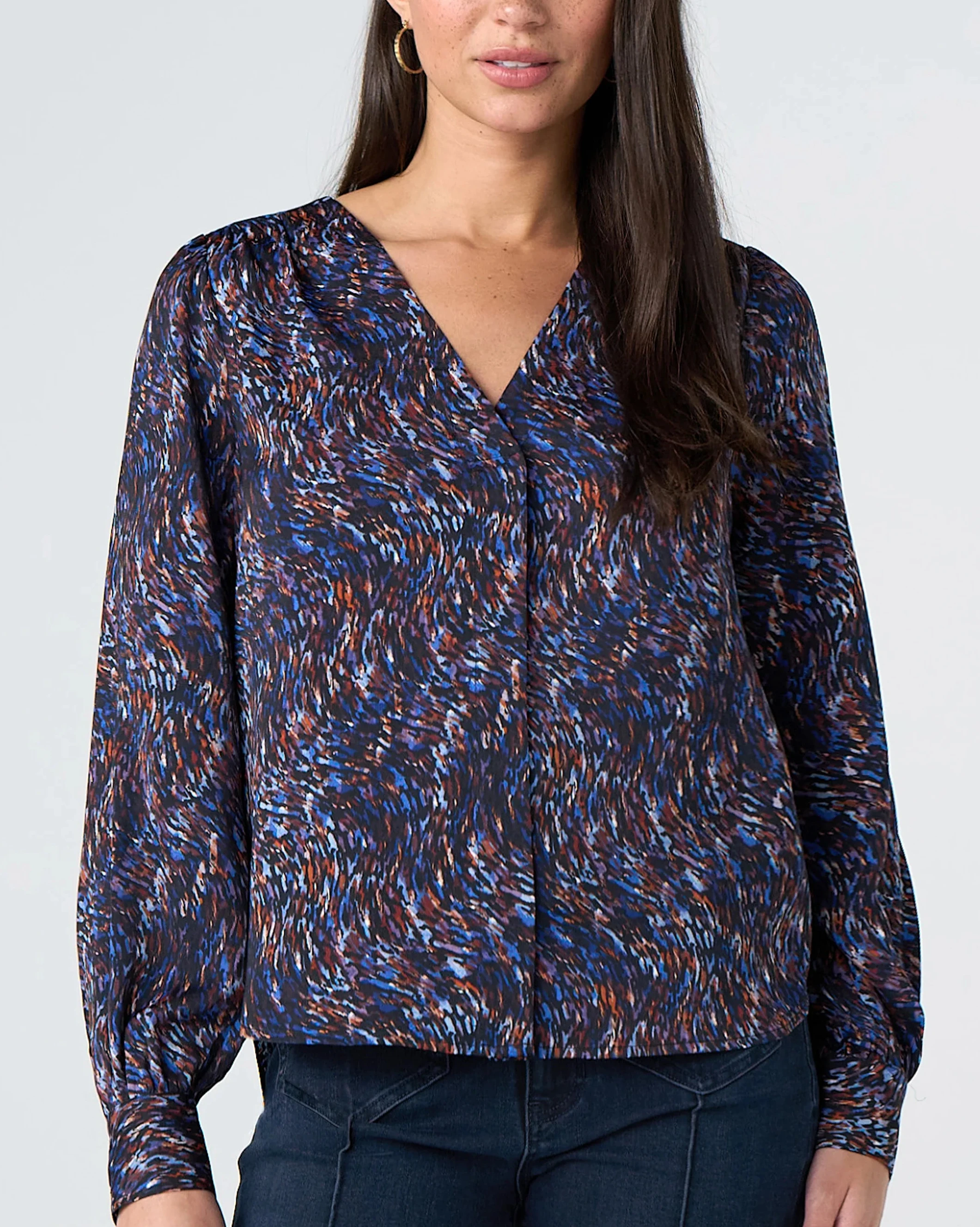 Long Sleeve Woven Blouse in navy by LIVERPOOL LOS ANGELES