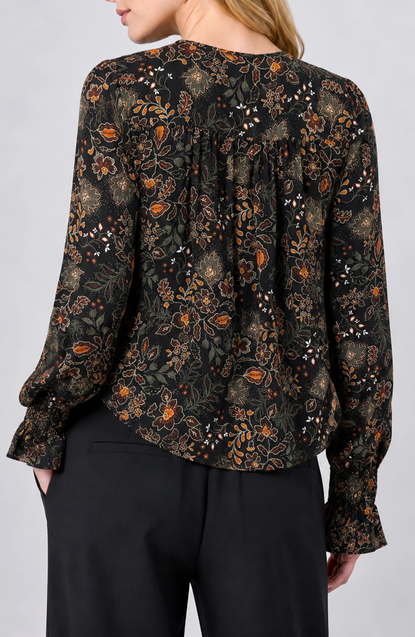 Long Sleeve Woven Blouse in black floral by LIVERPOOL LOS ANGELES