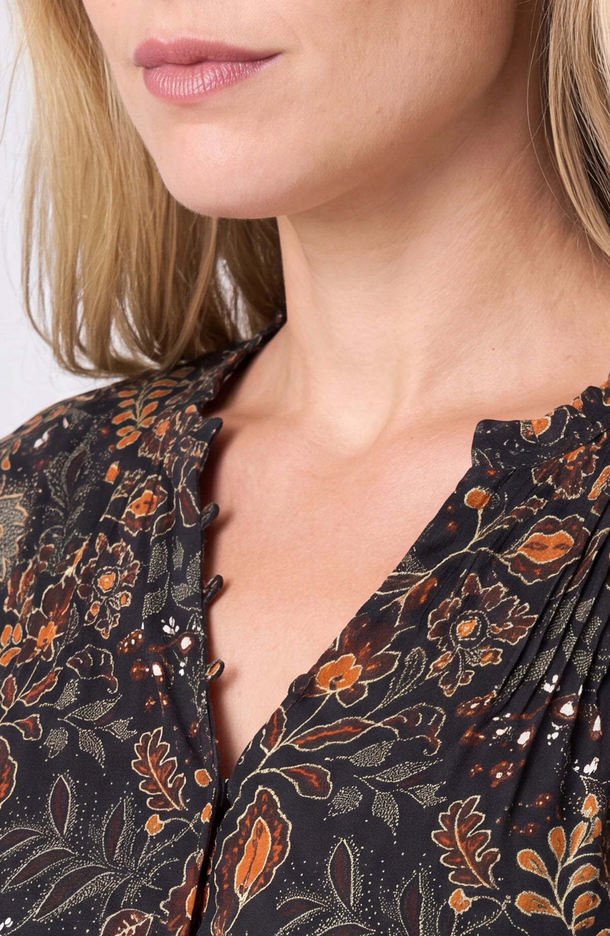 Long Sleeve Woven Blouse in black floral by LIVERPOOL LOS ANGELES