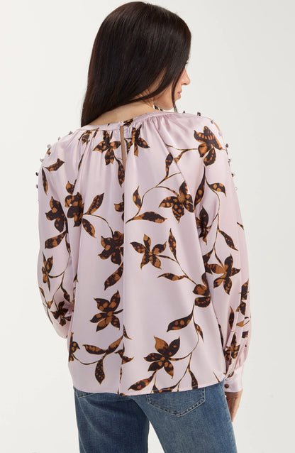 Long Sleeve Woven Blouse w/Button Detail