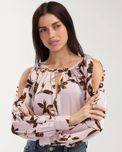 Long Sleeve Woven Blouse w/Button Detail