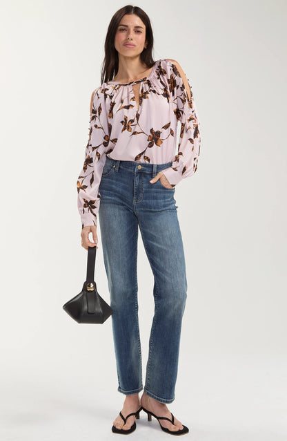 Long Sleeve Woven Blouse w/Button Detail