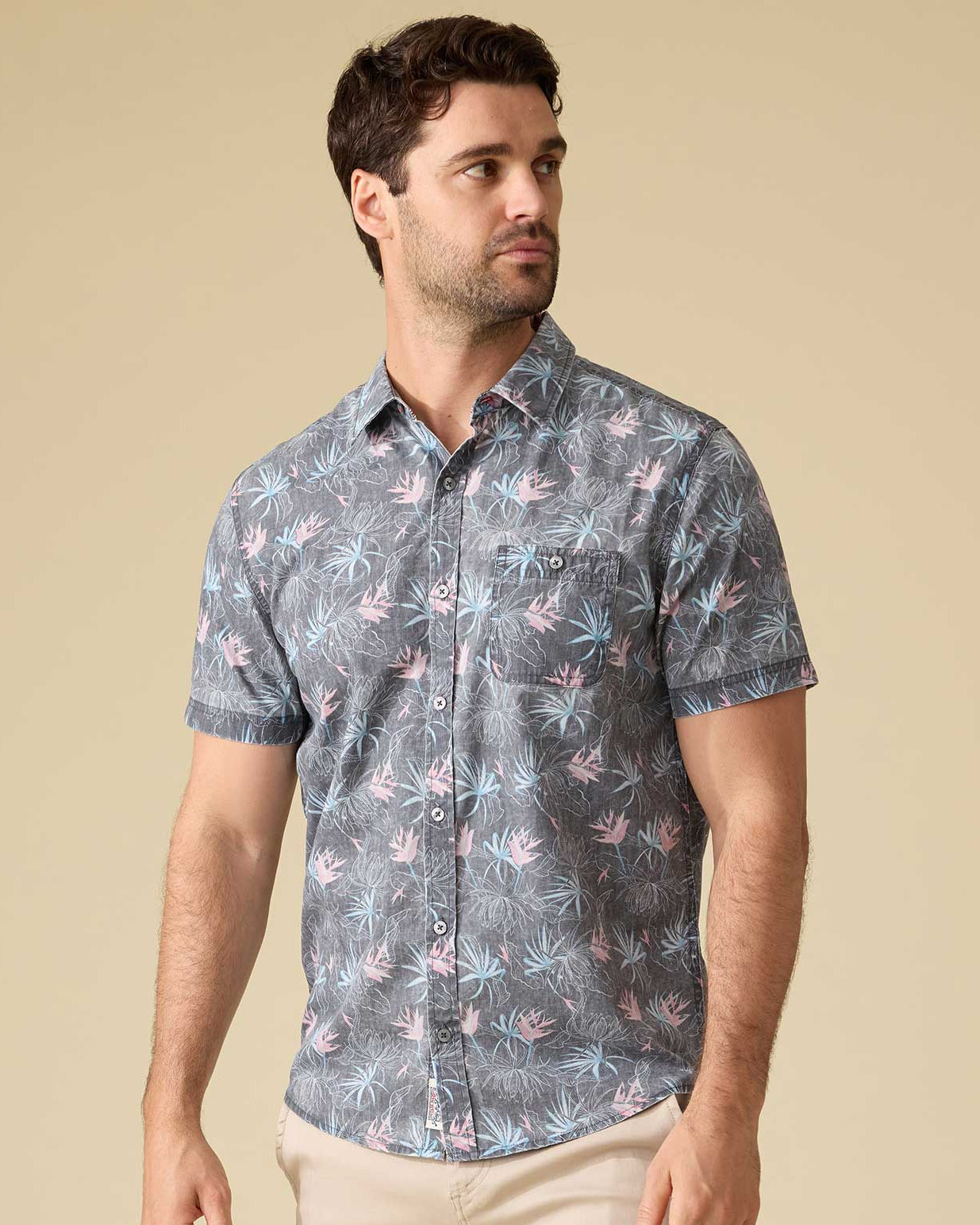 Glover SS Floral Vintage Soft Shirt in blue floral pattern with stretch, FLAG & ANTHEM, Fredericksburg TX