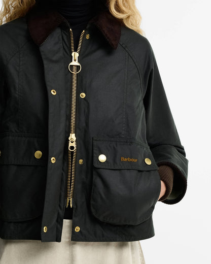 Cropped Beadnell Wax Jacket - Sage/Ancient