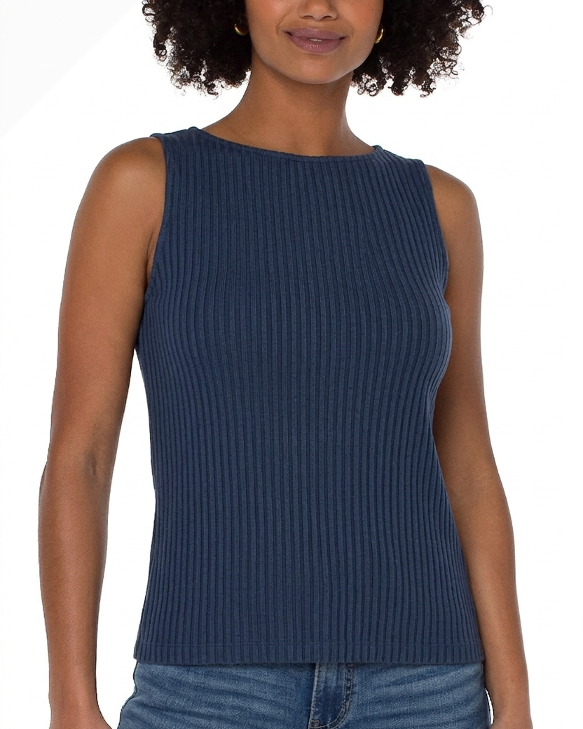 Sleeveless Boat Neck Rib Knit Top - Club Navy