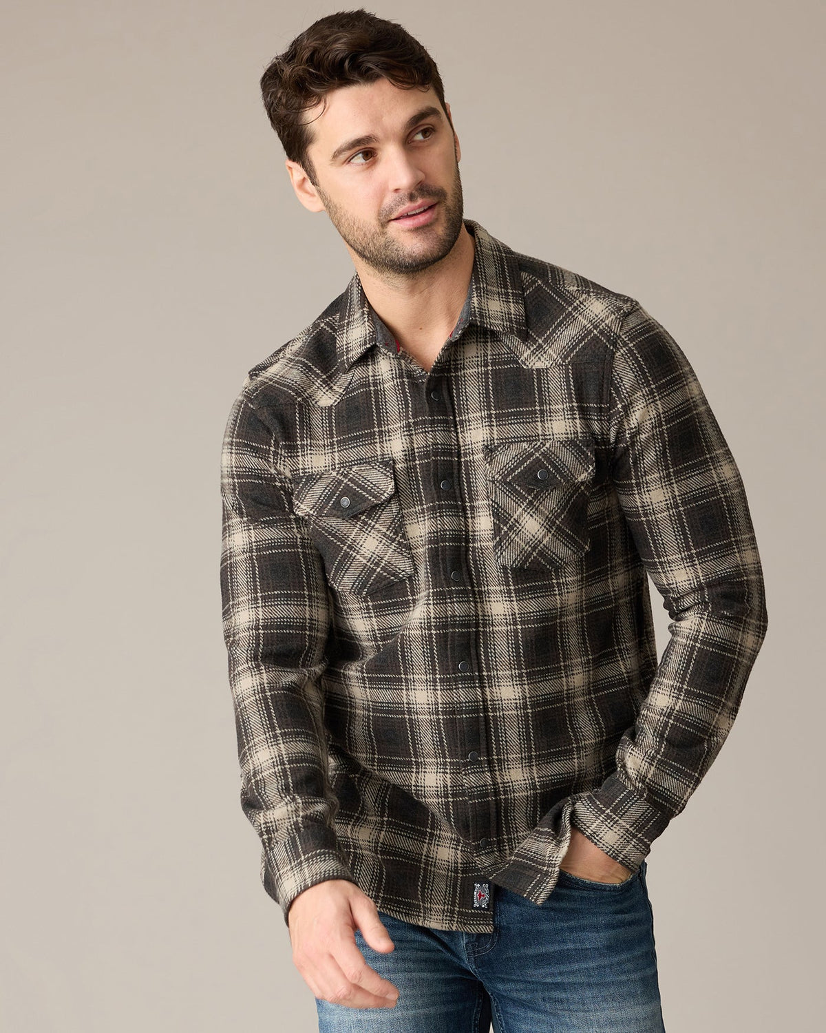 Loredo Ls Western Hero Knit Flannel in plaid stretch fabric, men's long sleeve shirt by FLAG & ANTHEM
