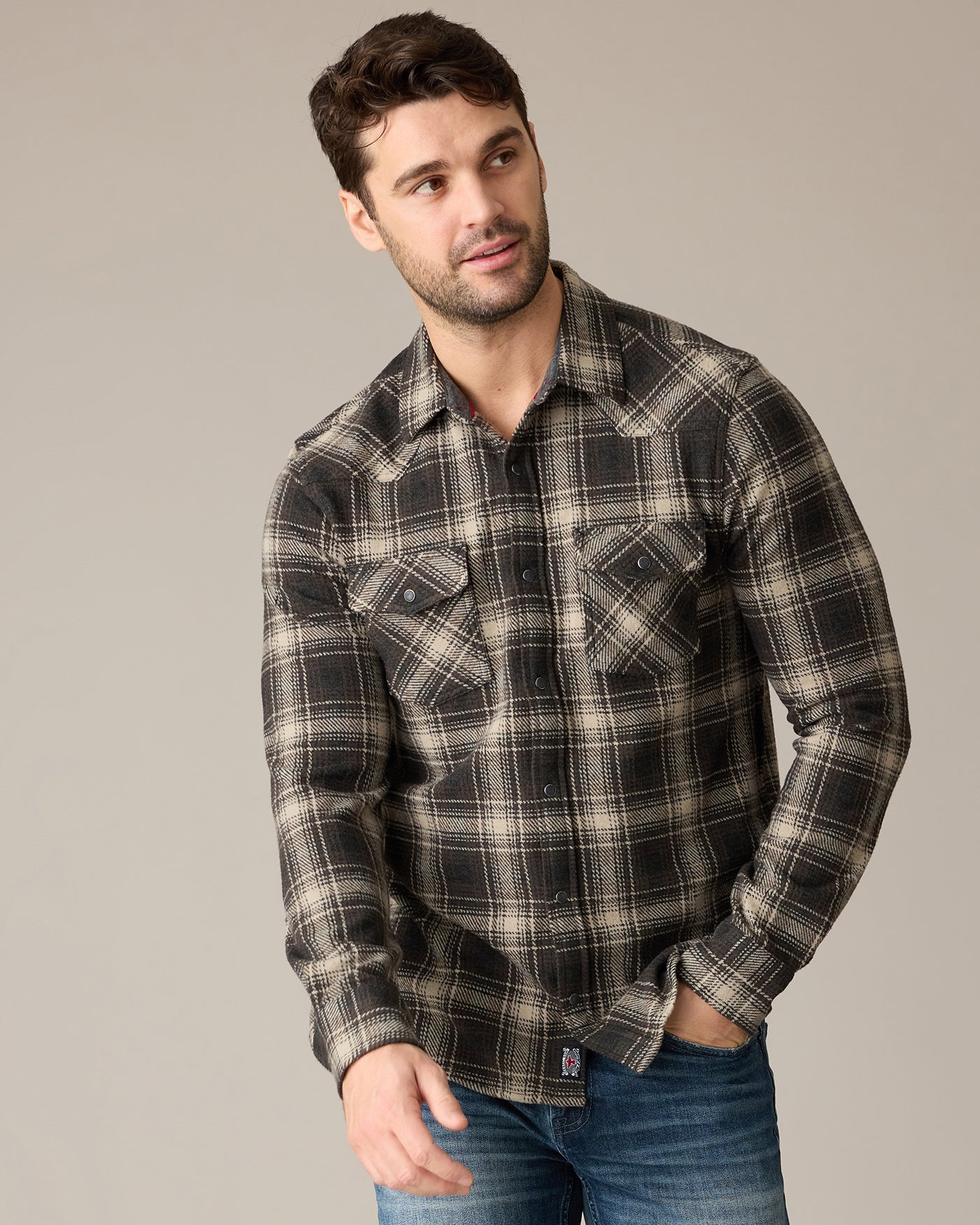 Loredo Ls Western Hero Knit Flannel in plaid stretch fabric, men's long sleeve shirt by FLAG & ANTHEM