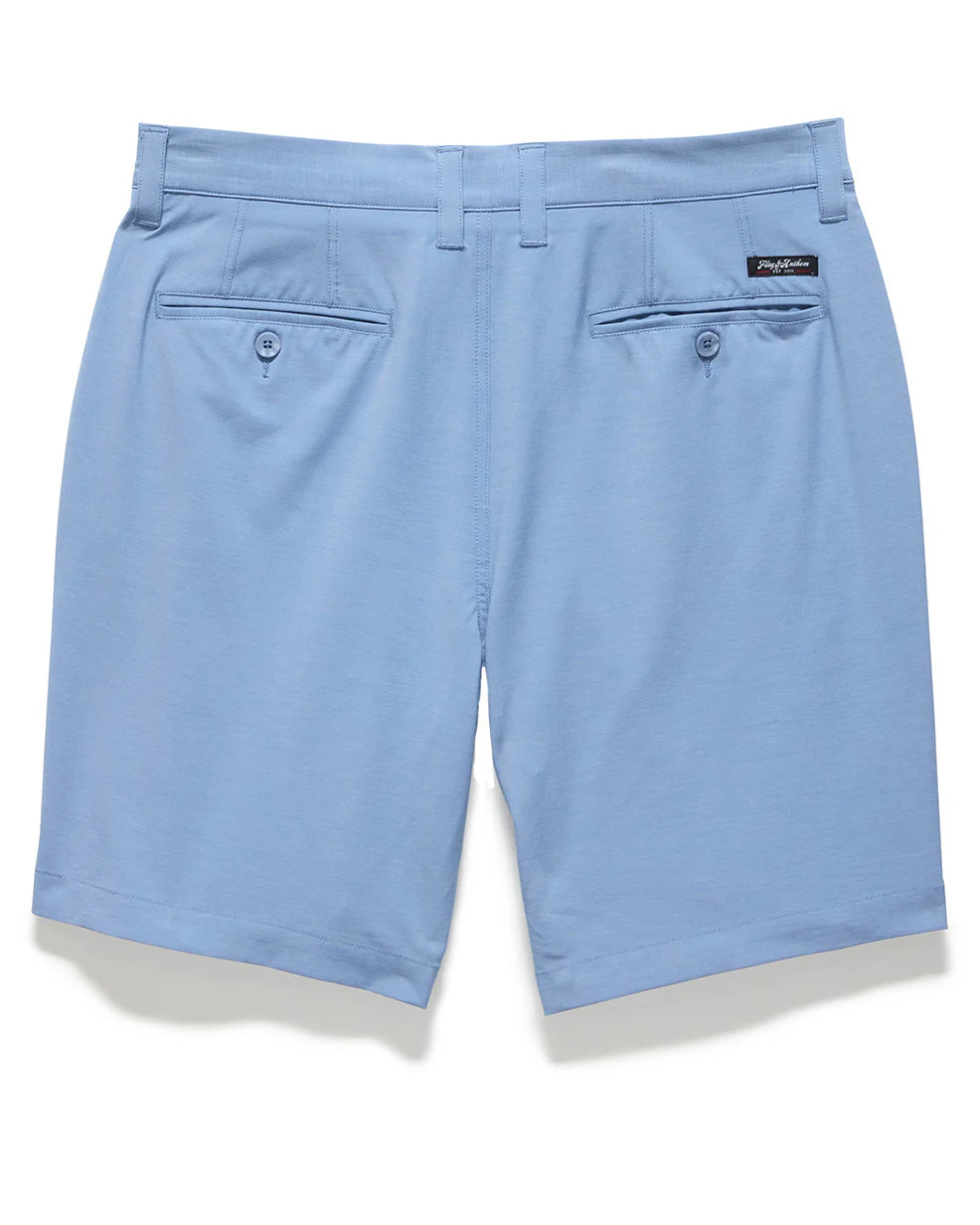 COTTON BLEND ANY-WEAR PERFORMANCE SHORT - 8" INSEAM in blue with stretch by FLAG & ANTHEM