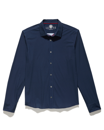 Loretto LS Dot Print Journey Shirt in navy with dots