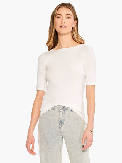 Perfect Knit Rib Elbow Sleeve Boatneck Tee