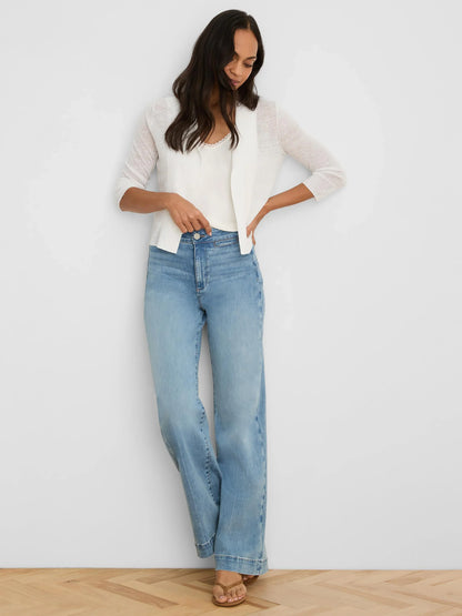 Featherknit Collared Cardigan by NIC AND ZOE in white, sheer sleeves, stylish layering piece from HCO
