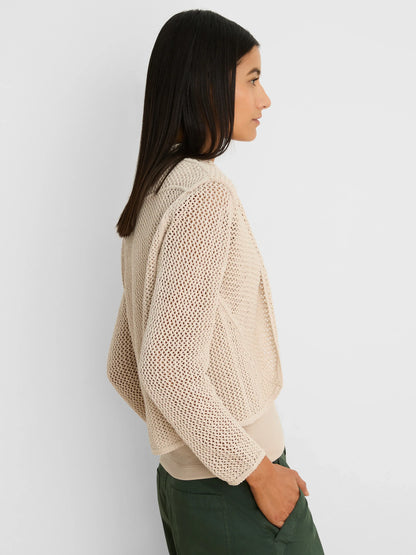 Mesh Cocoon Cardigan in beige open-knit with angled seams, NIC AND ZOE Women's Sweaters HCO