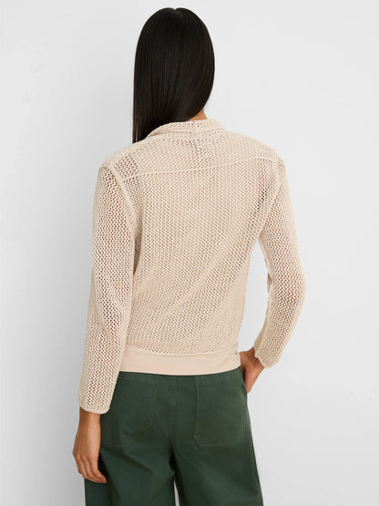 Mesh Cocoon Cardigan in beige open-knit with modern seams, NIC AND ZOE Women's Sweaters HCO