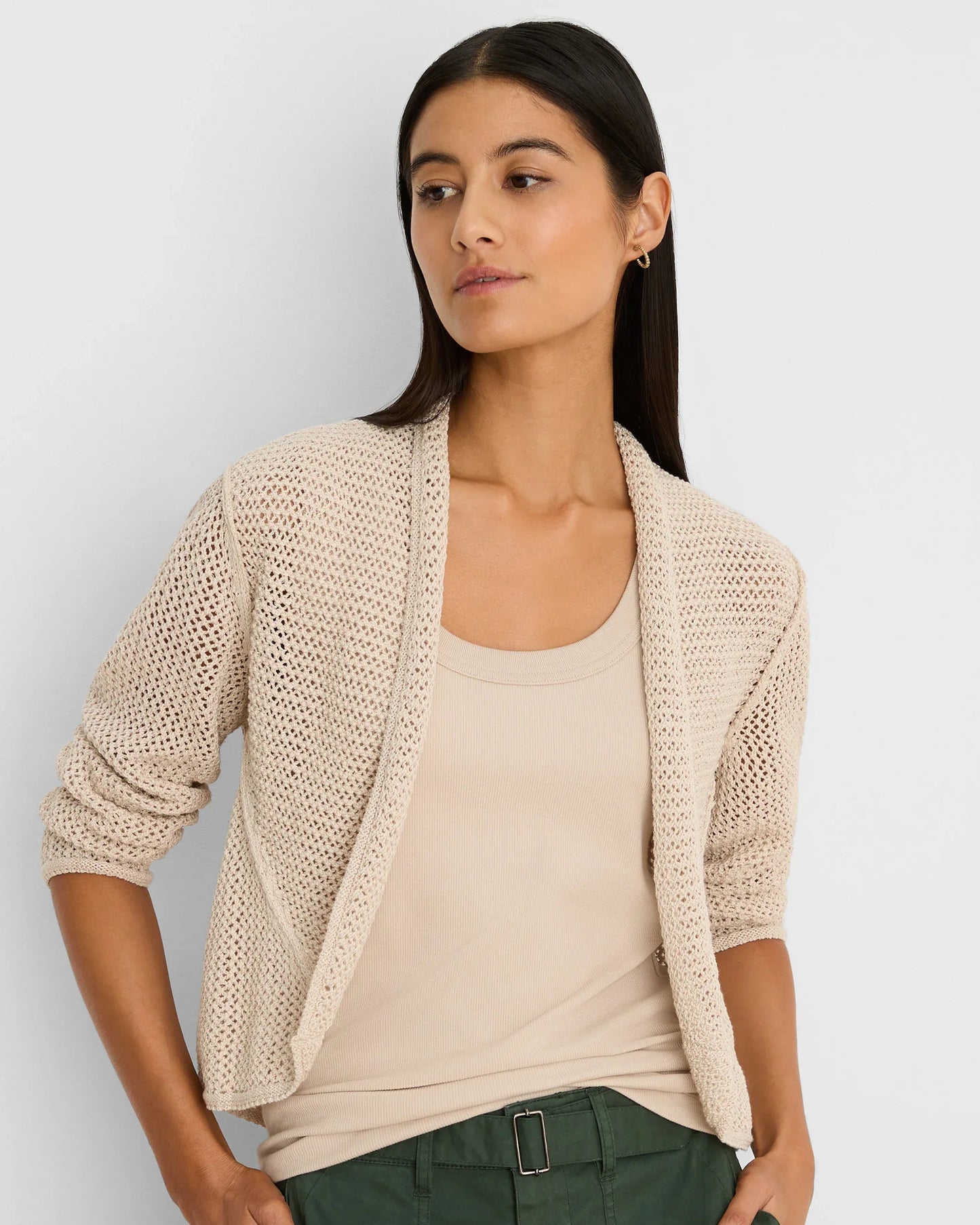 Mesh Cocoon Cardigan in beige open-knit by NIC AND ZOE, Women's Sweaters Nic + Zoe HCO