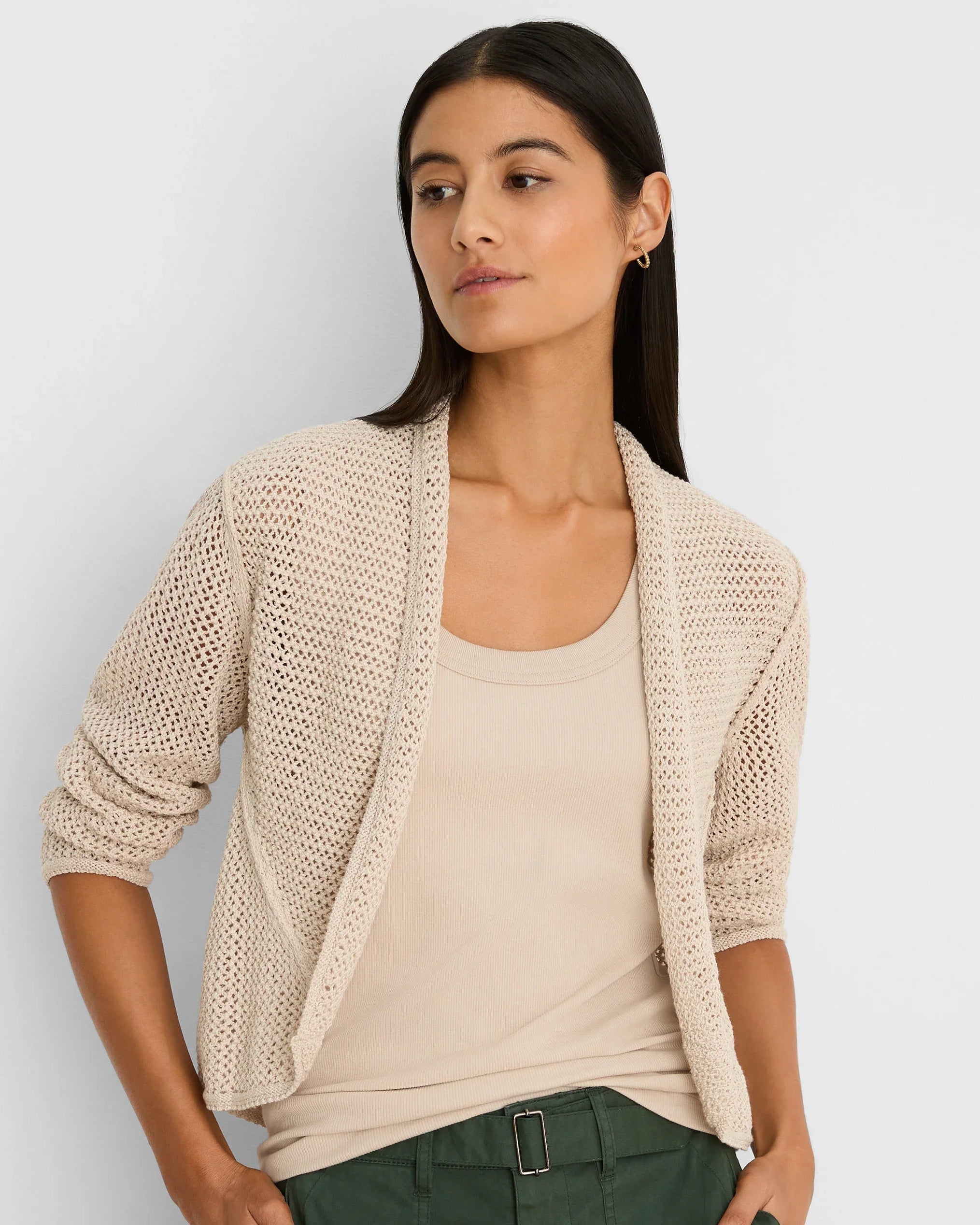 Mesh Cocoon Cardigan in beige open-knit by NIC AND ZOE, Women's Sweaters Nic + Zoe HCO