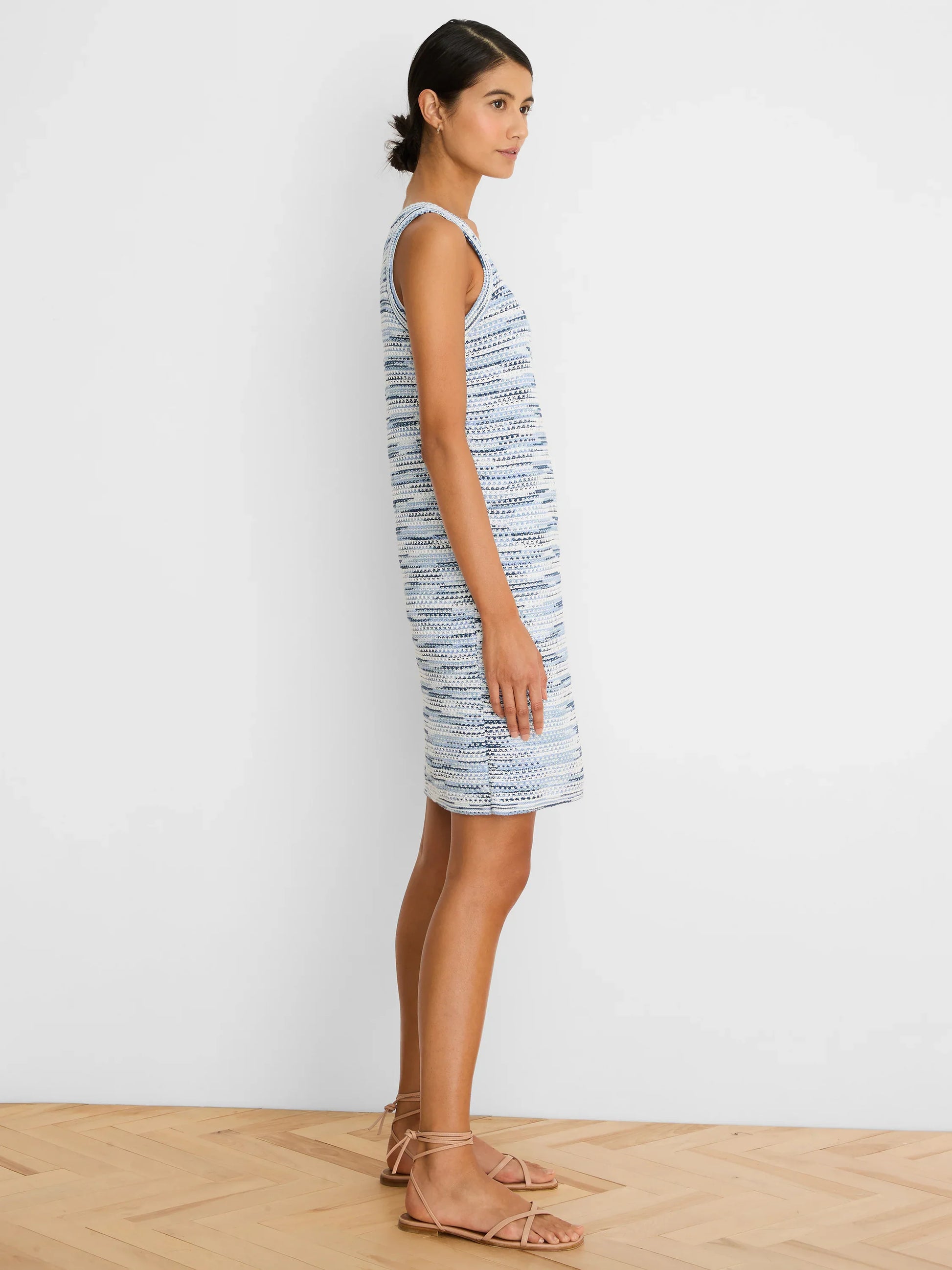 Spacedye Tuck Stich Knit Avery Dress in blue space-dyed knit, NIC AND ZOE Women's Dresses HCO
