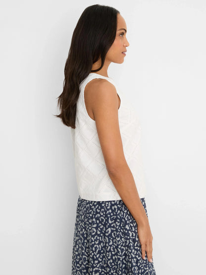 Diamond Eyelet Top in white geometric eyelet stitch, NIC AND ZOE Women's Short Sleeve Shirts at HCO