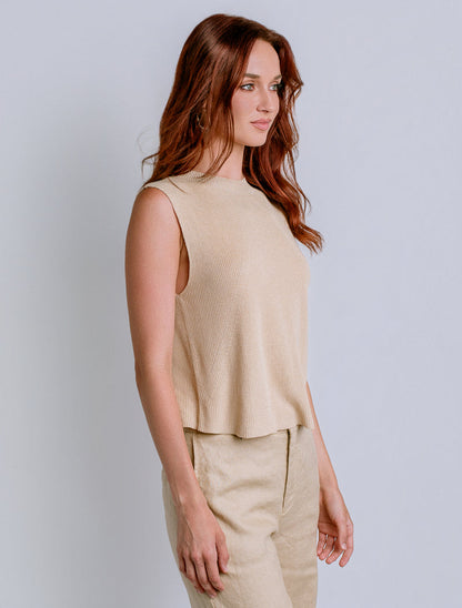 Misu Tank in beige viscose with raglan accents, curated Fredericksburg boutique style