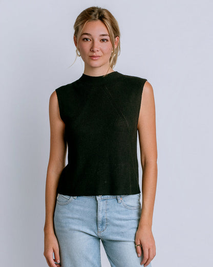 Misu Tank in black viscose with mock neck and raglan accents, curated Fredericksburg style