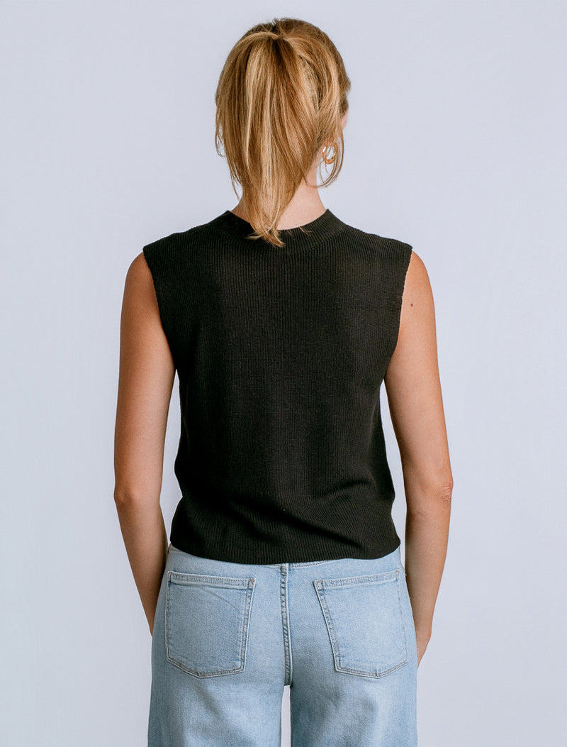 Misu Tank in black viscose with mock neck and raglan accents, curated Fredericksburg boutique style