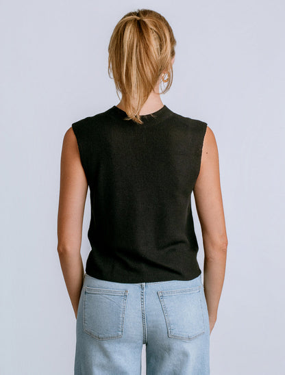 Misu Tank in black viscose with mock neck and raglan accents, curated Fredericksburg boutique style
