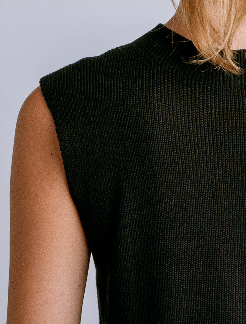 Misu Tank black viscose sleeveless top with mock neck and raglan accents, curated Fredericksburg style