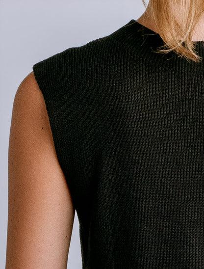 Misu Tank black viscose sleeveless top with mock neck and raglan accents, curated Fredericksburg style