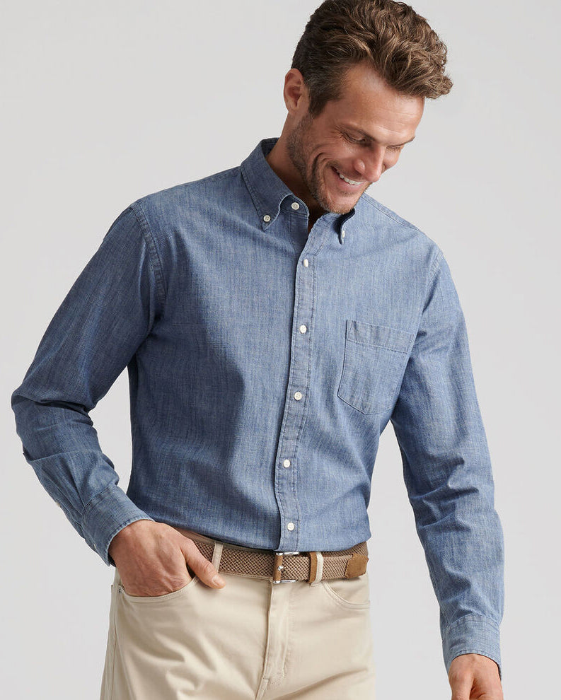 Devonport Chambray Cotton-Stretch Sport Shirt