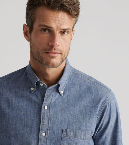 Devonport Chambray Cotton-Stretch Sport Shirt