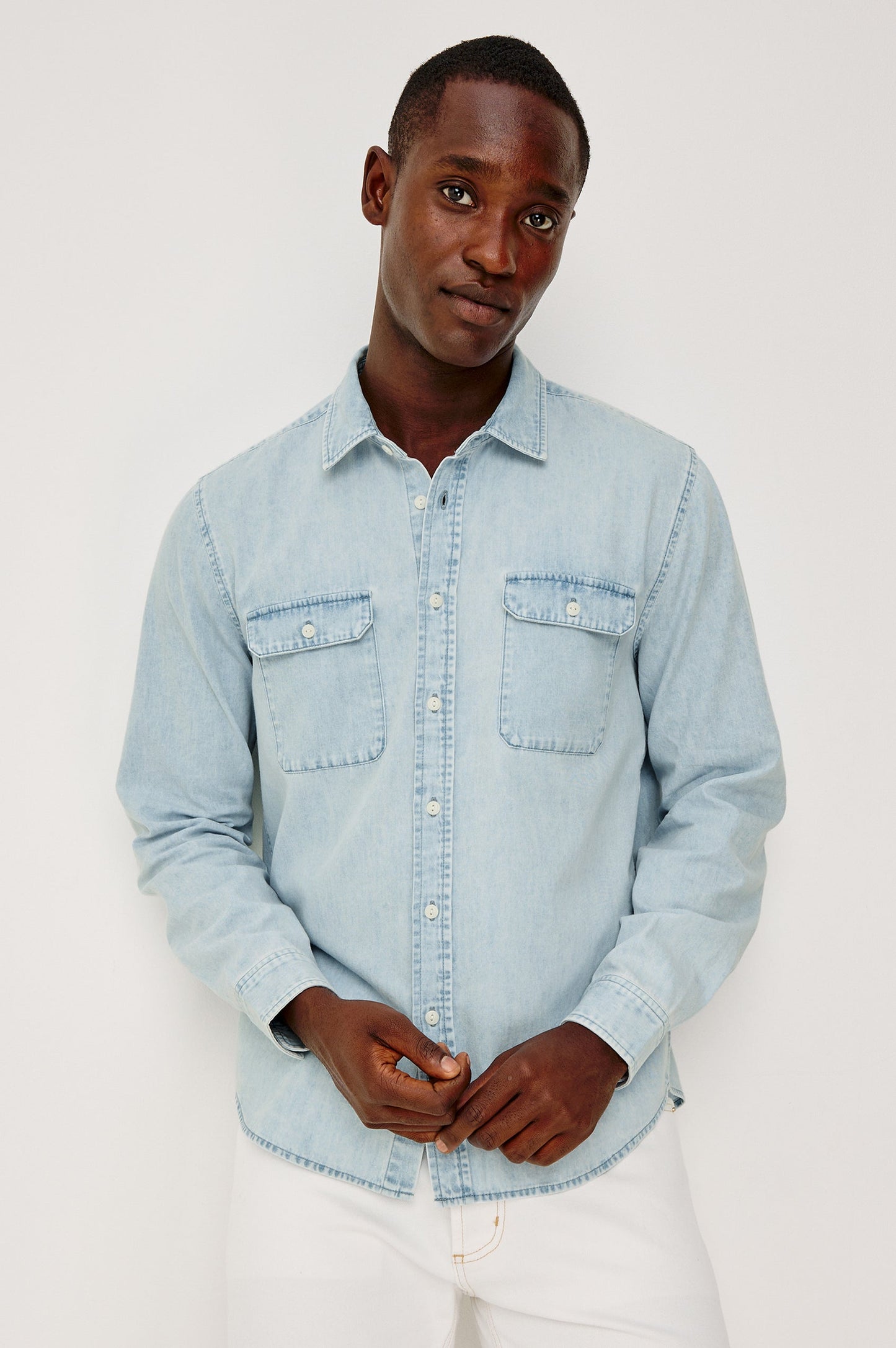 Meyer - Light Vintage Wash soft blue cotton shirt by RAILS, rugged style, men's long sleeve wear