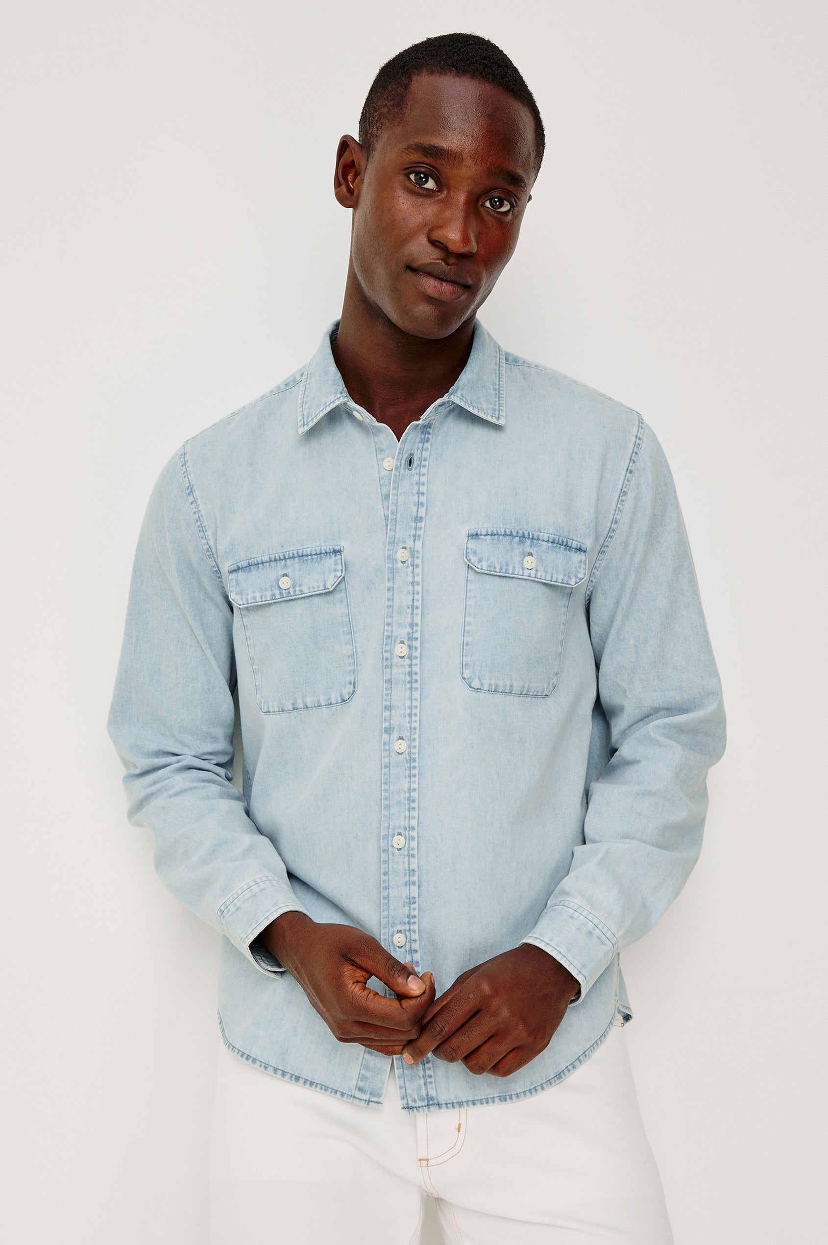 Meyer - Light Vintage Wash soft blue cotton shirt by RAILS, rugged style, men's long sleeve wear