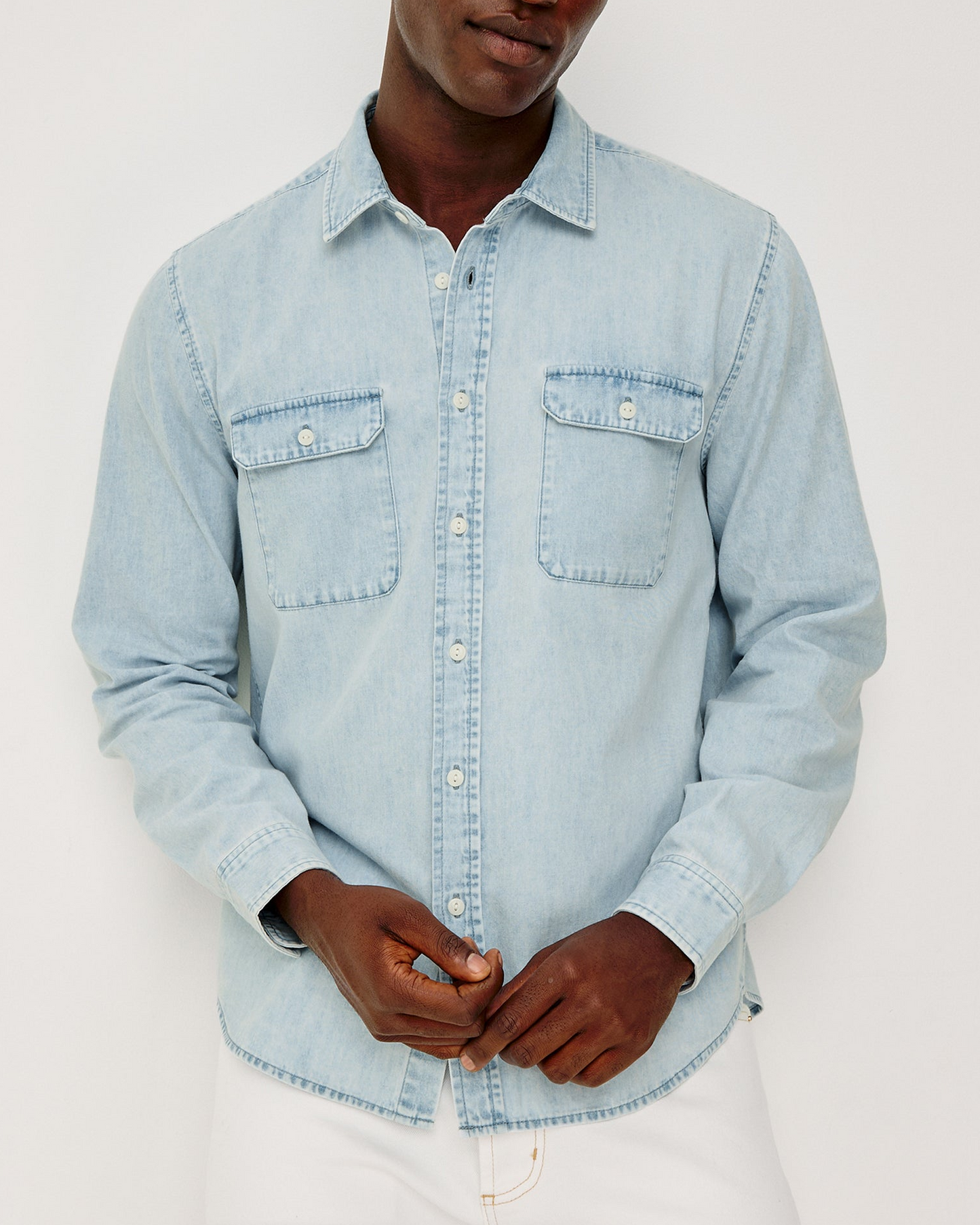 Meyer - Light Vintage Wash blue cotton shirt by RAILS, rugged vintage style, men's long sleeve wear