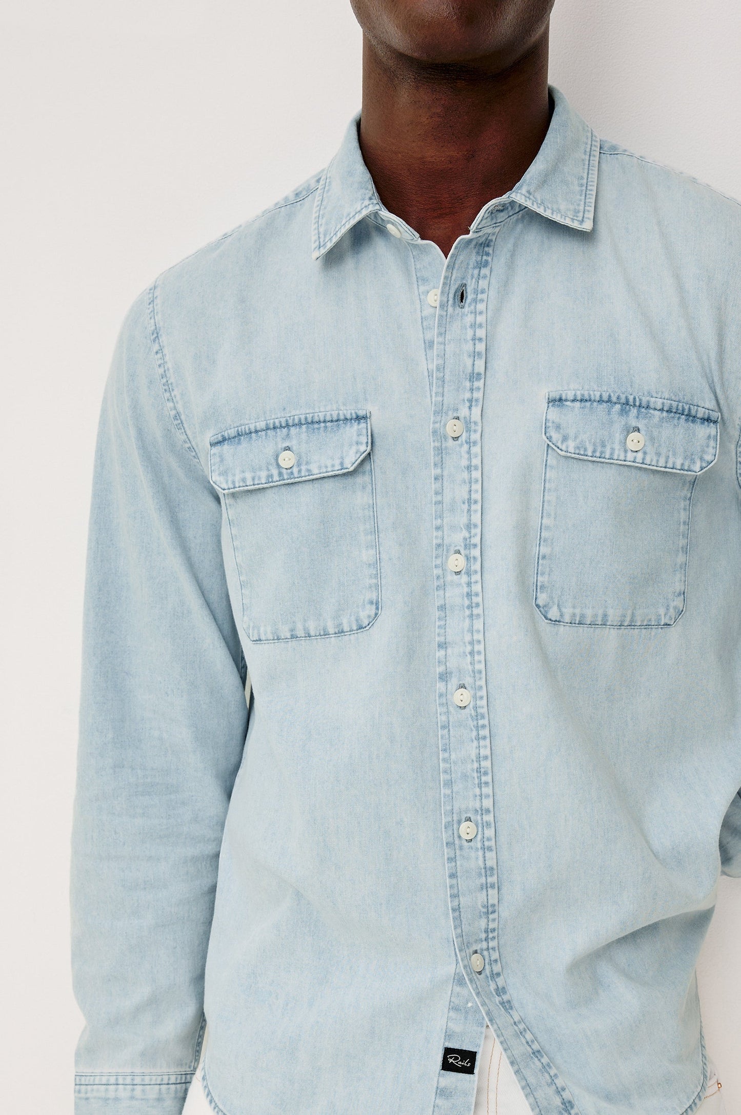 Meyer - Light Vintage Wash blue cotton shirt by RAILS, classic fit men's casual wear